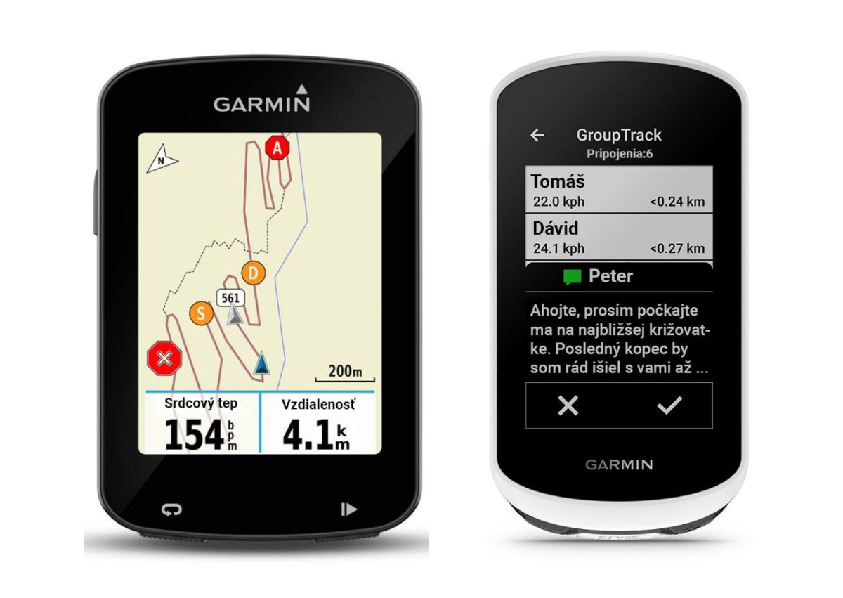 Cyklopočítač Garmin Edge s aktivovanou funkciou GroupTrack