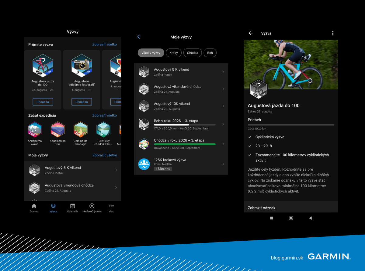 Výzvy v aplikácii Garmin Connect