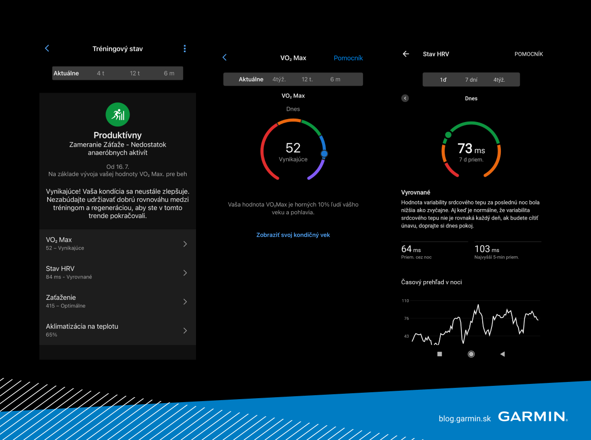Tréningový stav v aplikácii Garmin Connect