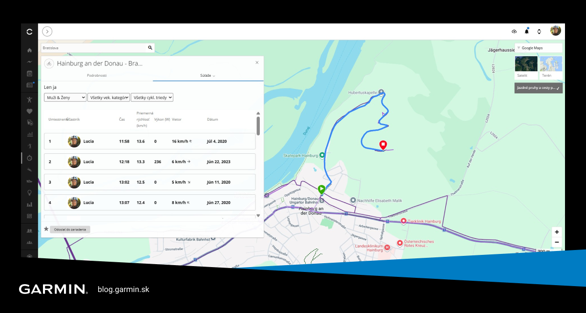 Segmenty v aplikácii Garmin Connect