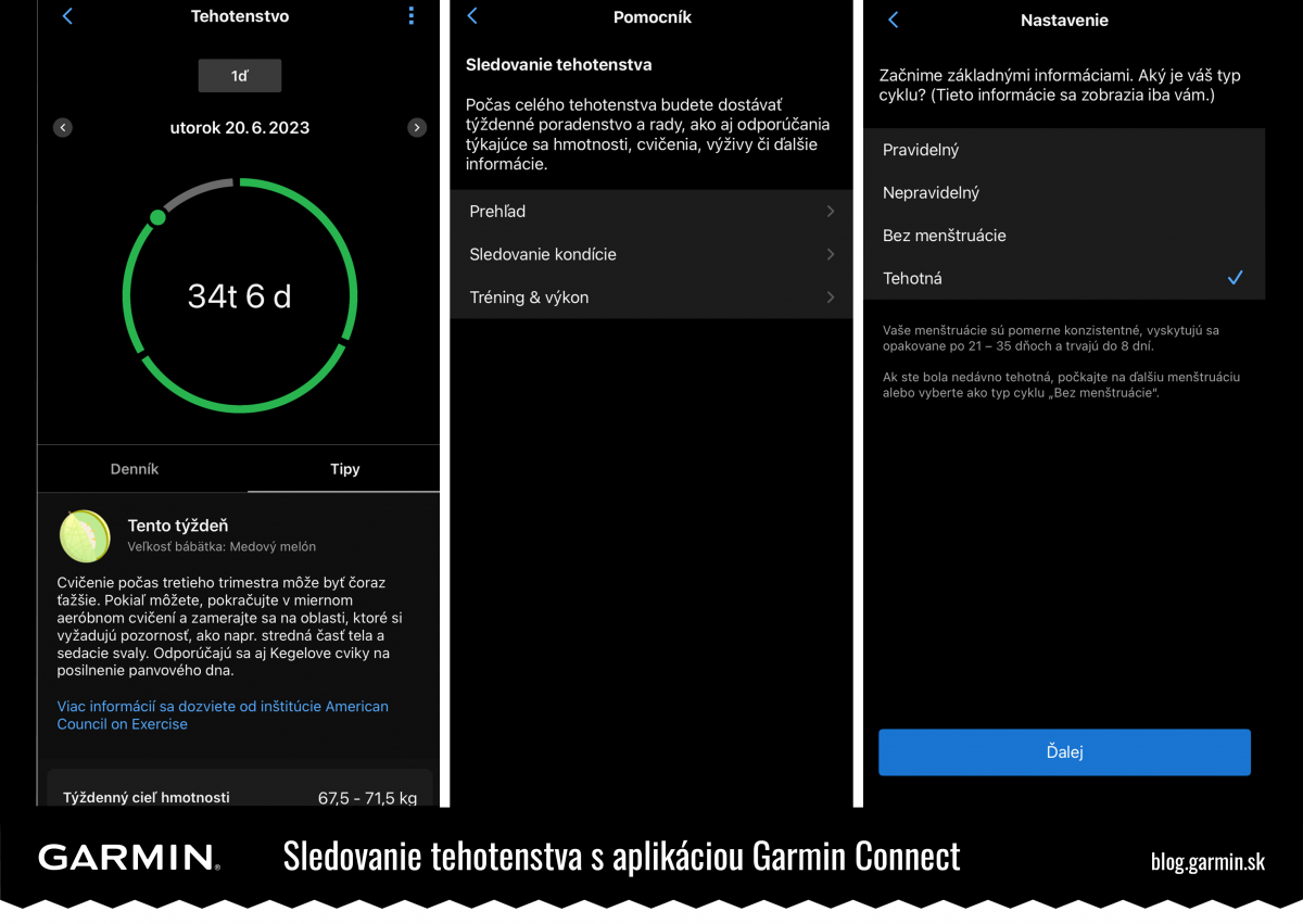 Sledovanie tehotenstva - aplikácia Garmin