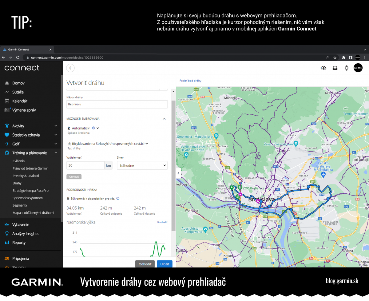 Vytvorenie dráhy v aplikácii Garmin Connect