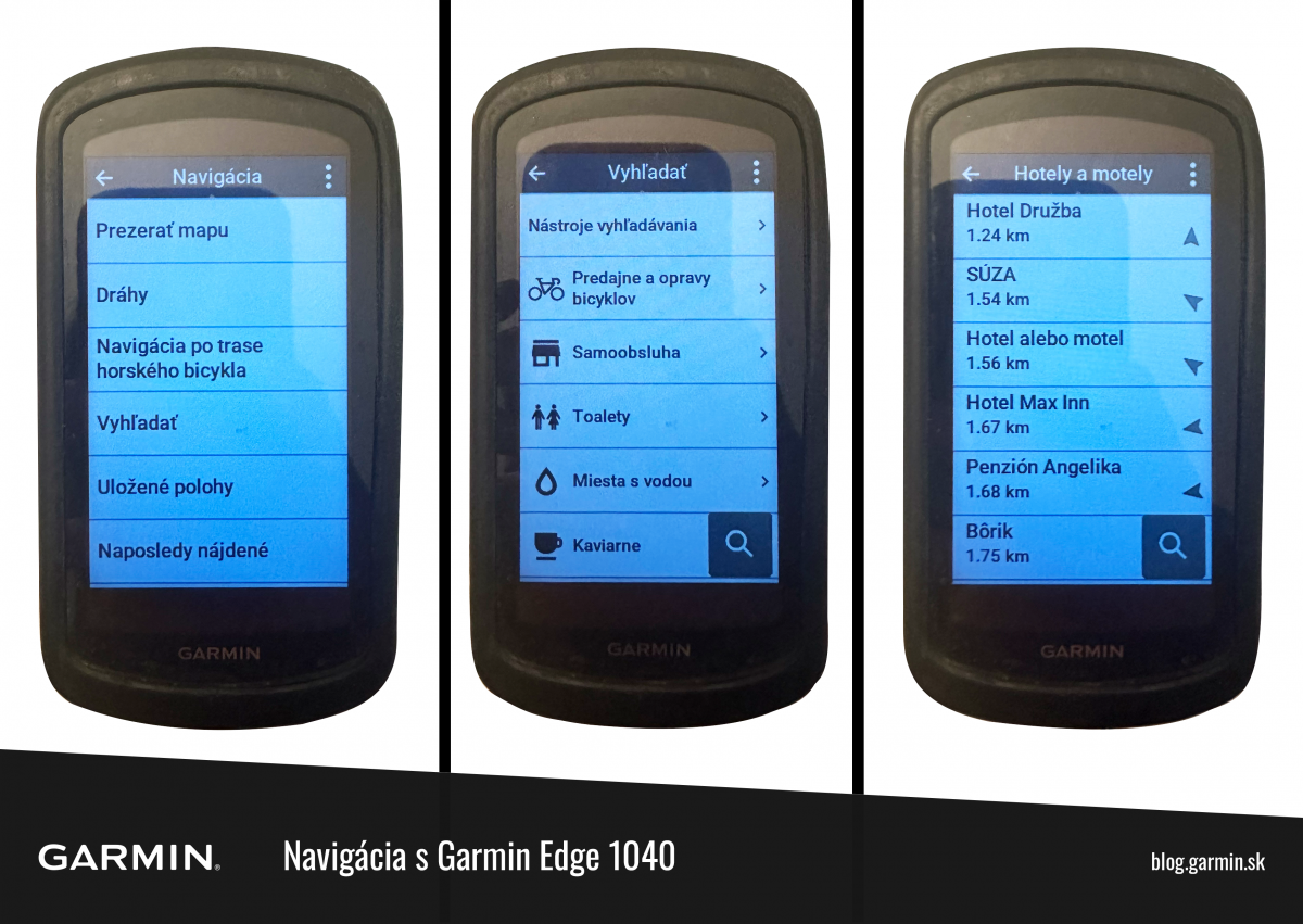 Navigácia a vyhľadávanie bodov záujmu pomocou zariadenia Garmin Edge