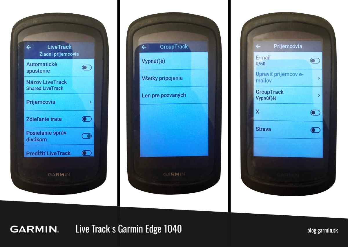 Nastavenie funkcie LiveTrack a Group Track na zariadení Garmin Edge