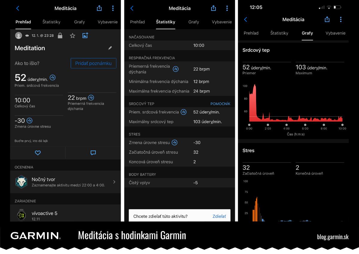 Meditácia v hodinkách alebo v aplikácii Garmin Connect